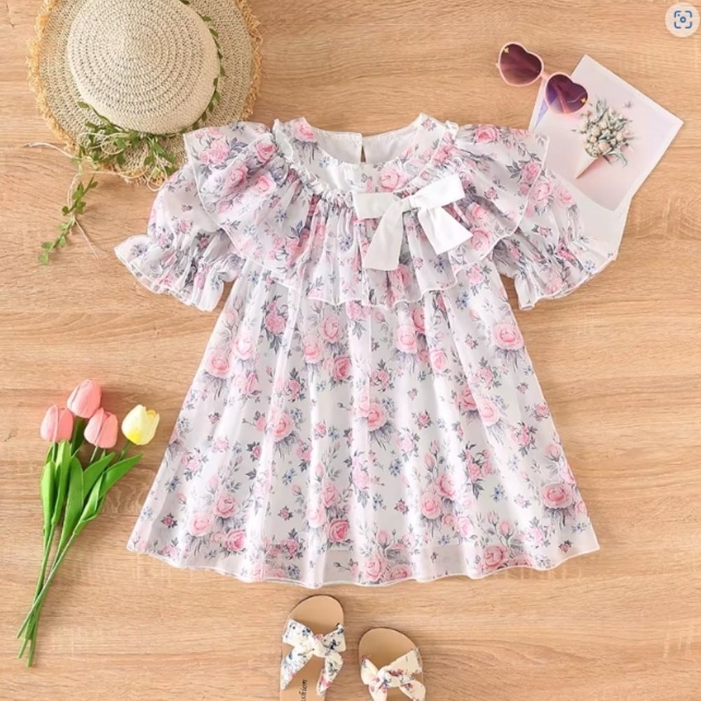 Girls Floral Ruffle Sleeveless Dress Easter